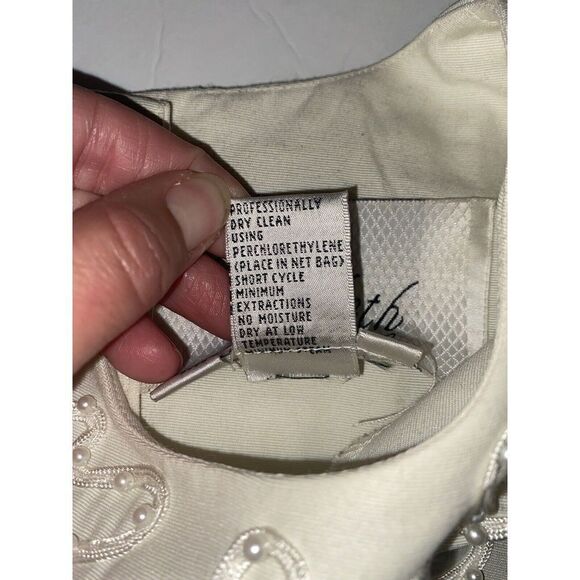 Vnt Sarah Elizabeth Dress Crew Neck Beaded Pearl Button Shoulder Pads 10 Petite - Picture 10 of 16